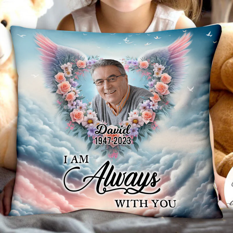 I'm Always With You - Personalized Memorial Photo Heart Pillow - Image 2