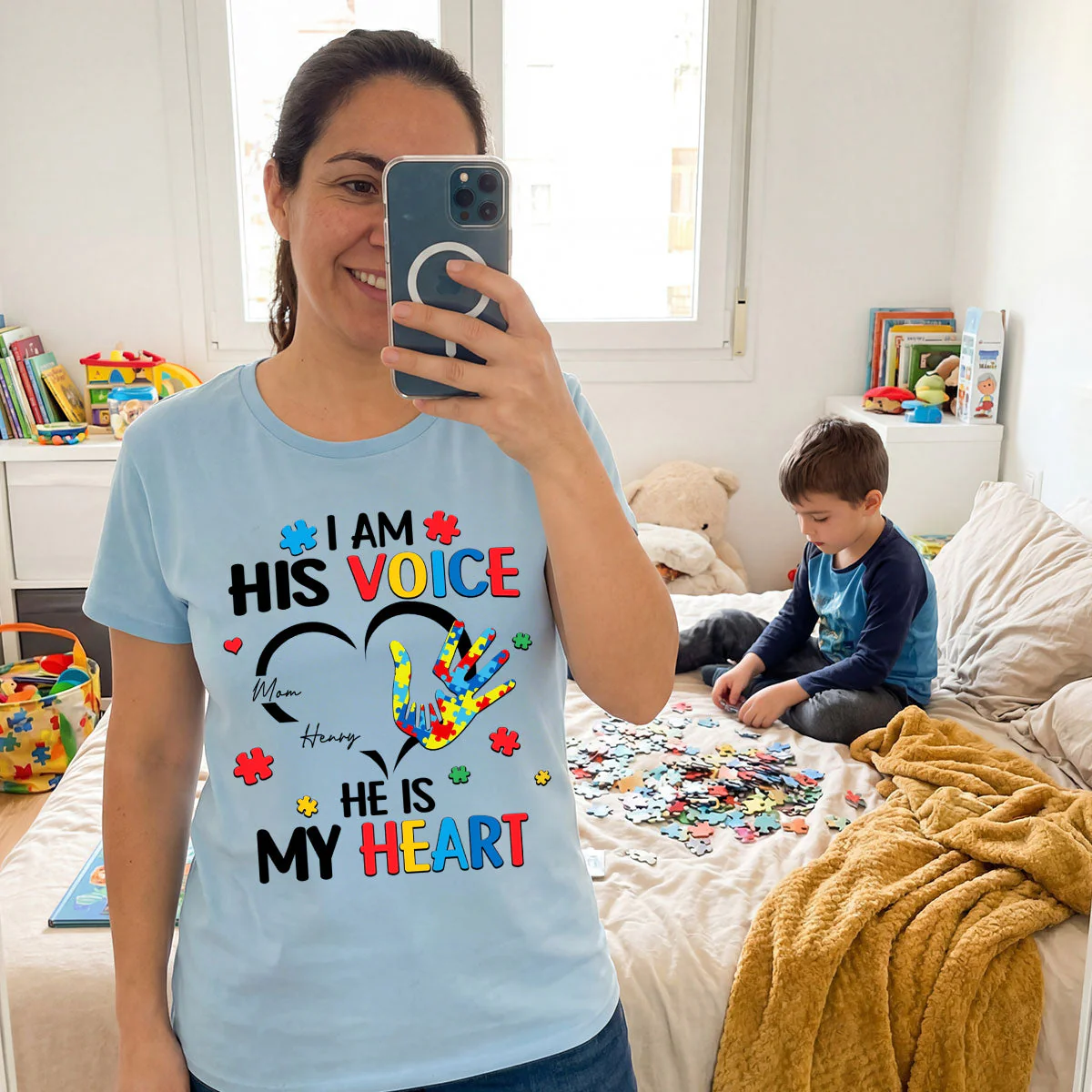 I'm His Voice He's My Heart Autism - Personalized Shirt - Autism Awareness - Image 3