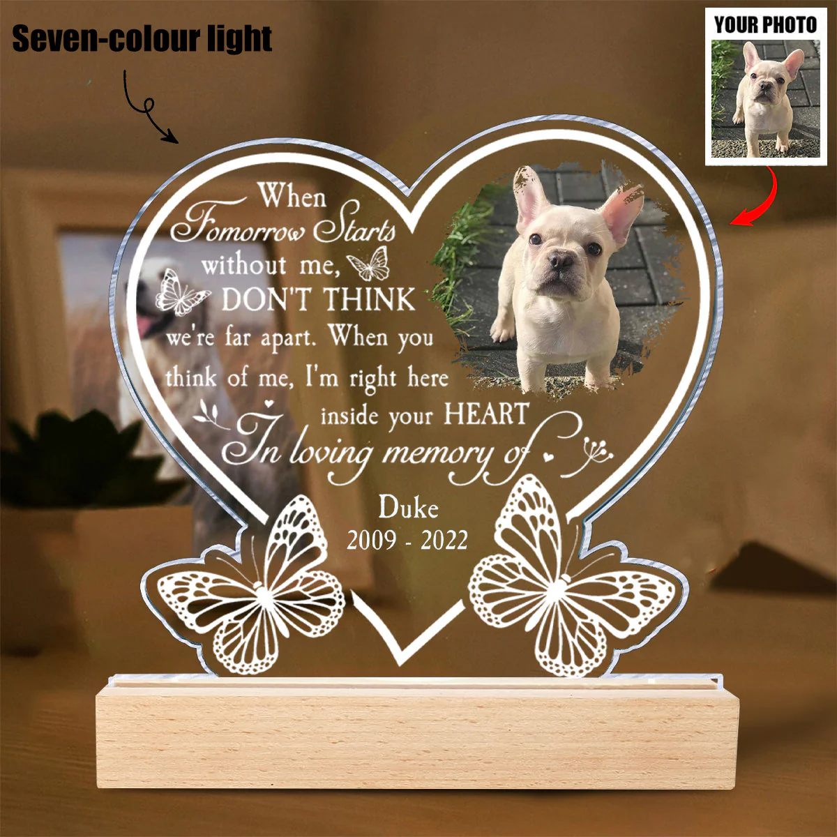 I'm Right Here Inside Your Heart - Personalized Photo Acrylic Block LED Night Light - Image 3