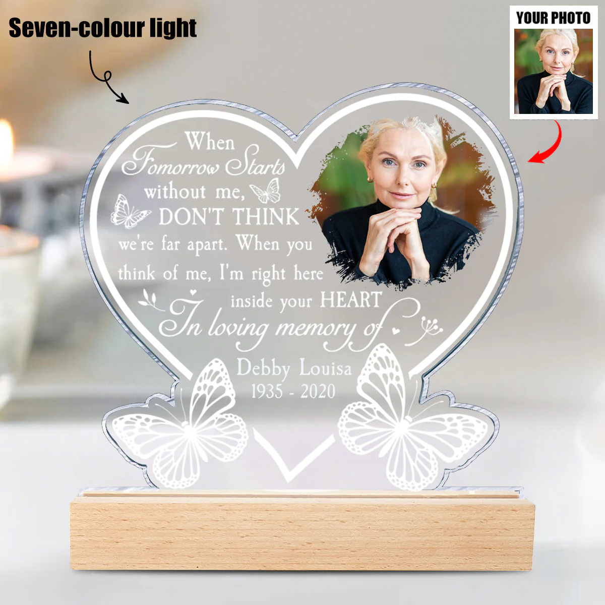 I'm Right Here Inside Your Heart - Personalized Photo Acrylic Block LED Night Light - Image 4