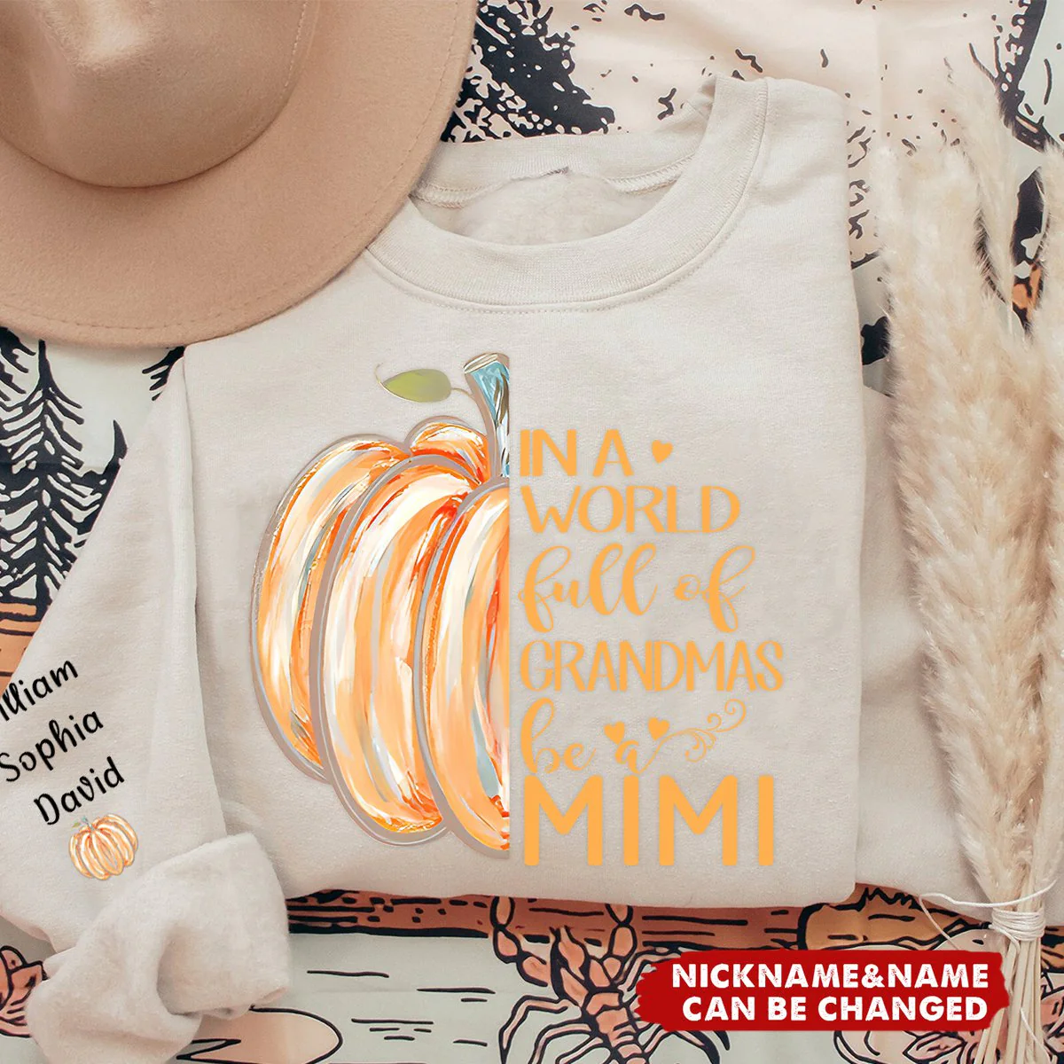 In a World Full Of Grandmas Be A Mimi Pumpkin And Grandkids Personalized Sweatshirt - Image 4