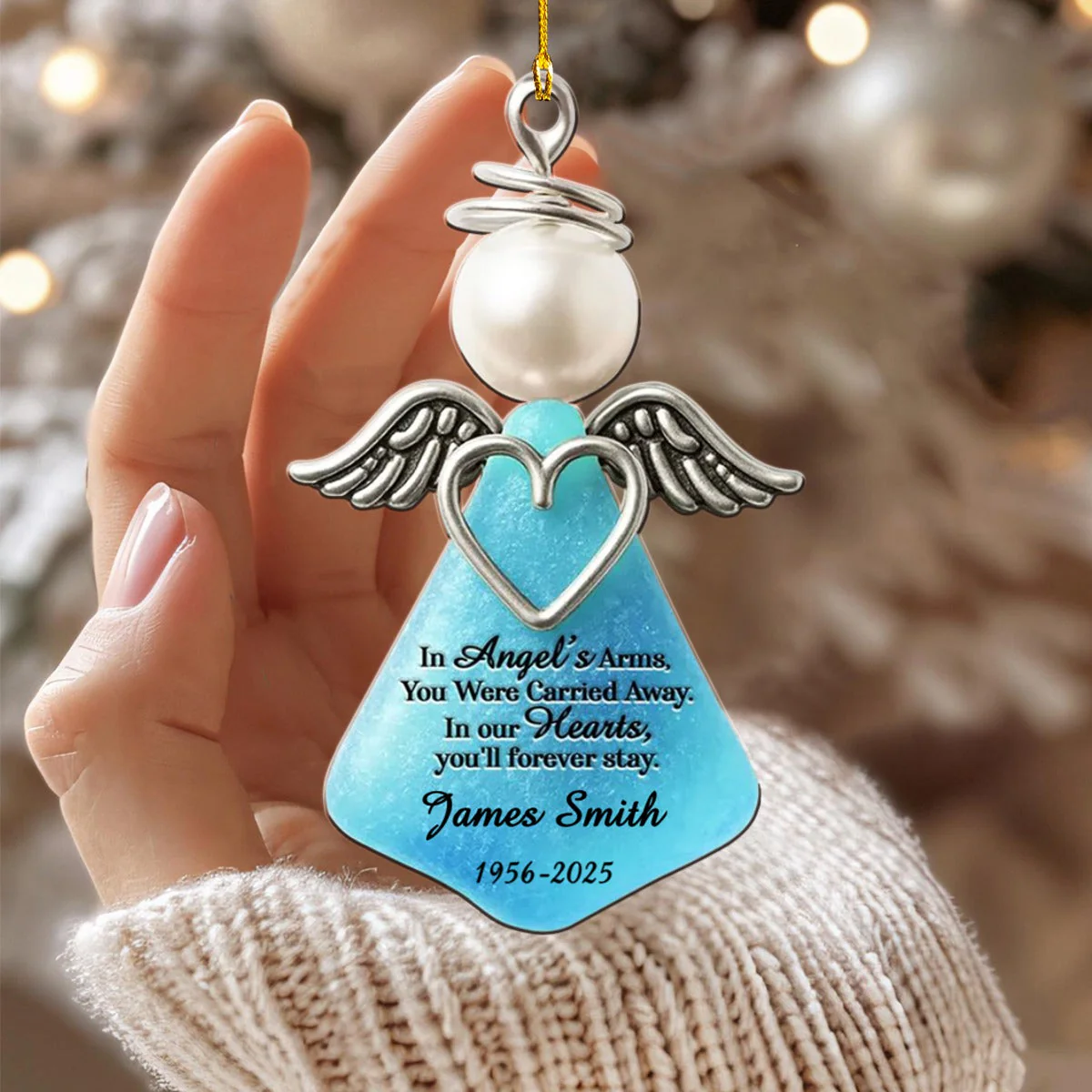In Angel's Arms Memorial Personalized Acrylic Ornament - Image 3