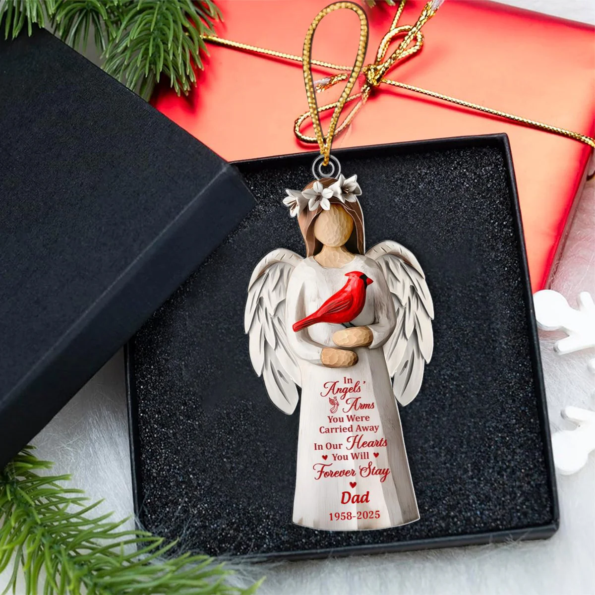 In Angels' Arms You Were Carried Away Personalized Memorial Cardinal Ornament - Image 5