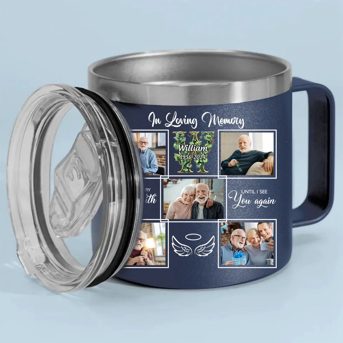 In Loving Memory Monogram -Personalized 14oz Stainless Steel Tumbler With Handle - Image 2