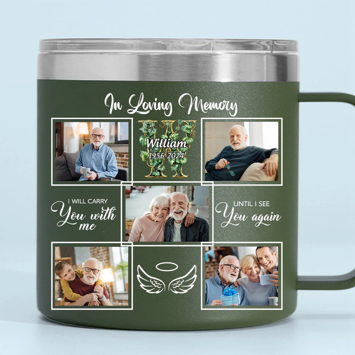 In Loving Memory Monogram -Personalized 14oz Stainless Steel Tumbler With Handle - Image 3