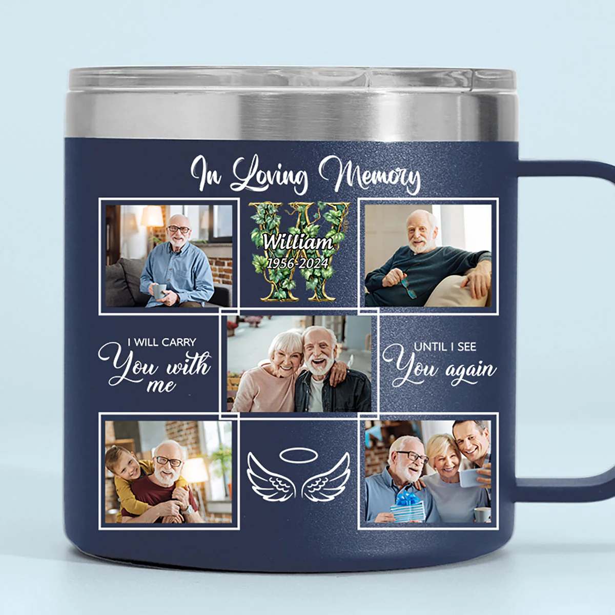 In Loving Memory Monogram -Personalized 14oz Stainless Steel Tumbler With Handle - Image 5