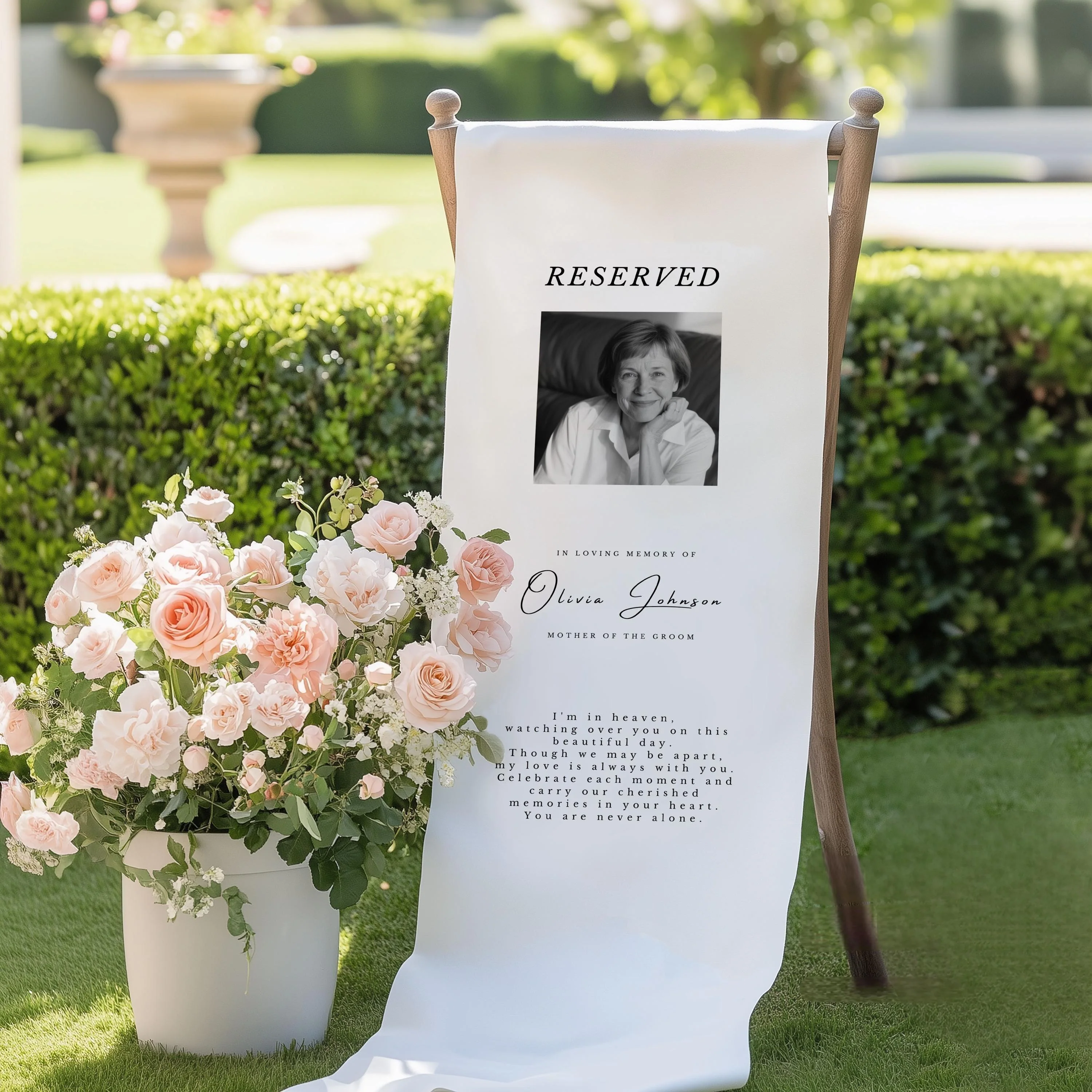 In Loving Memory From Heaven - Personalized Memorial Wedding Chair Sign Banner Reserved for Loved Ones - Image 3