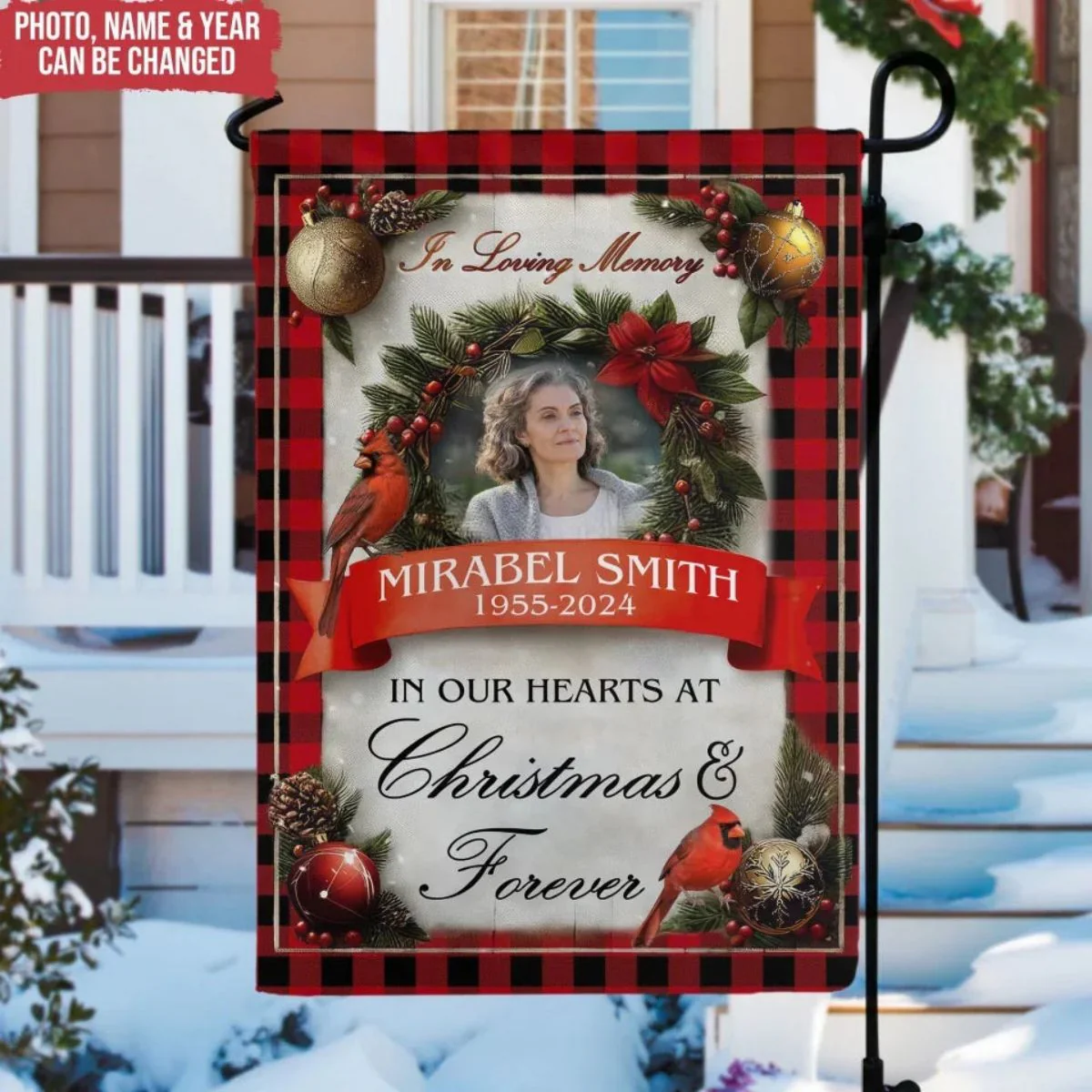 In Our Hearts At Christmas & Forever - Personalized Garden Flag, Memorial Gift - Image 2