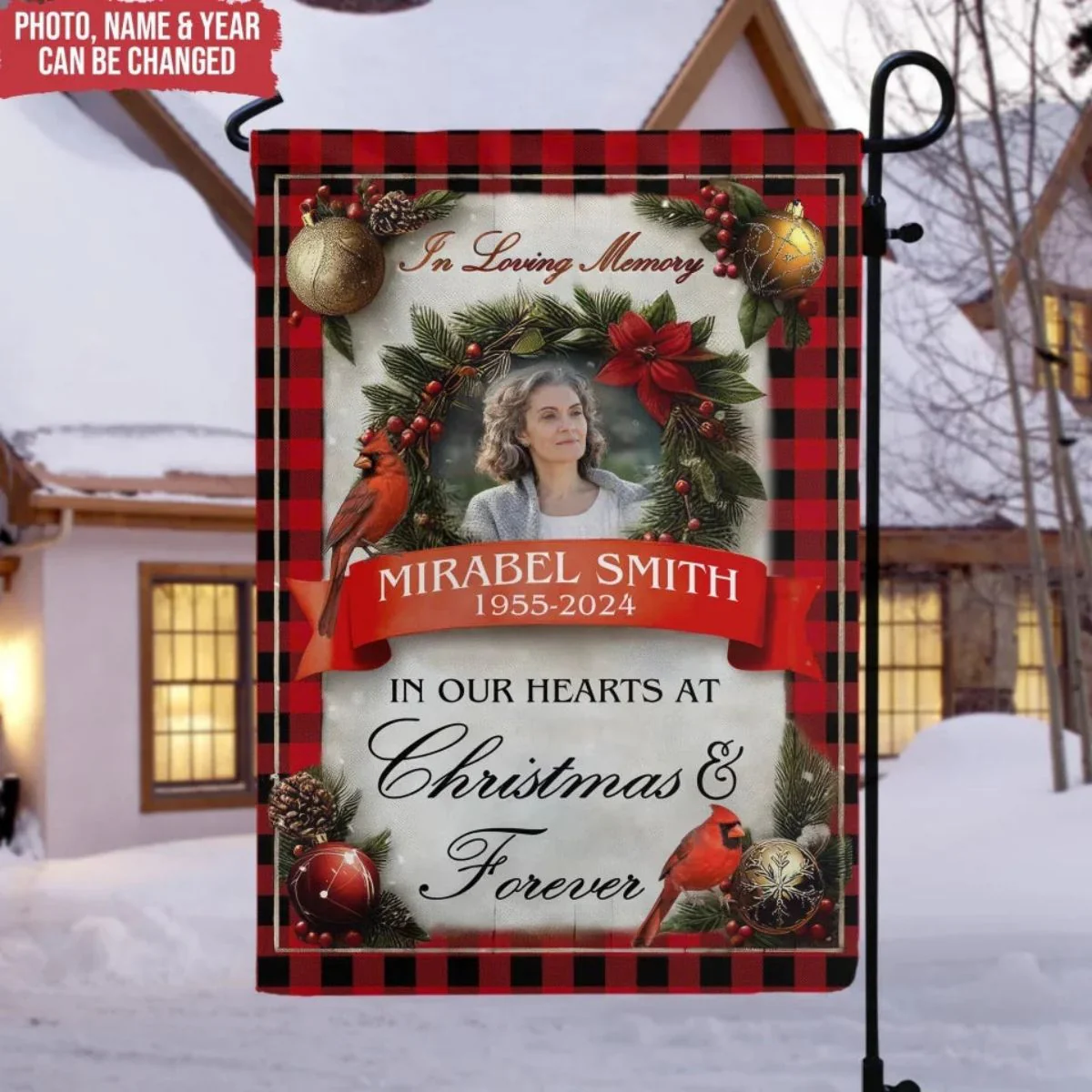 In Our Hearts At Christmas & Forever - Personalized Garden Flag, Memorial Gift - Image 4
