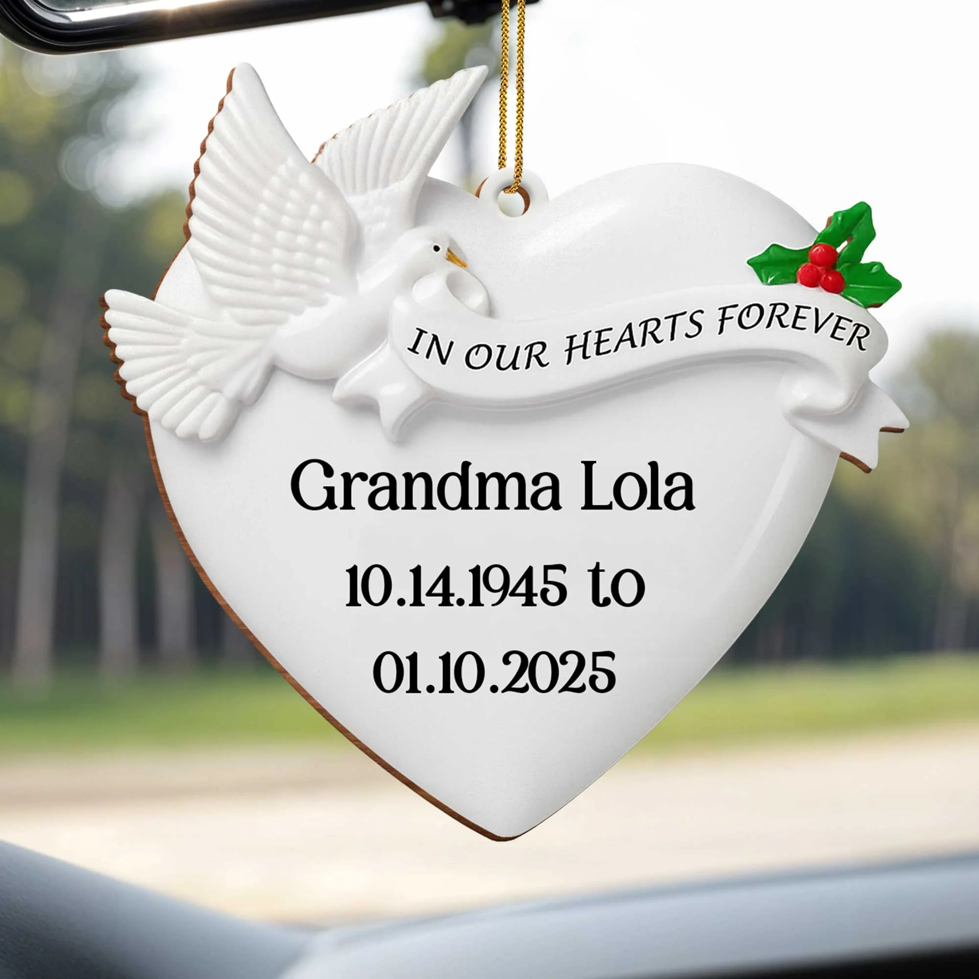 In Our Hearts Forever Heart and Dove Ornament, Custom Wood Ornament, Gift for Family - Image 6