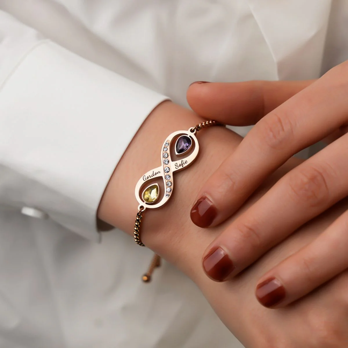 Infinite Love - Personalized Tears Of Joy Birthstones Bracelet - Image 2