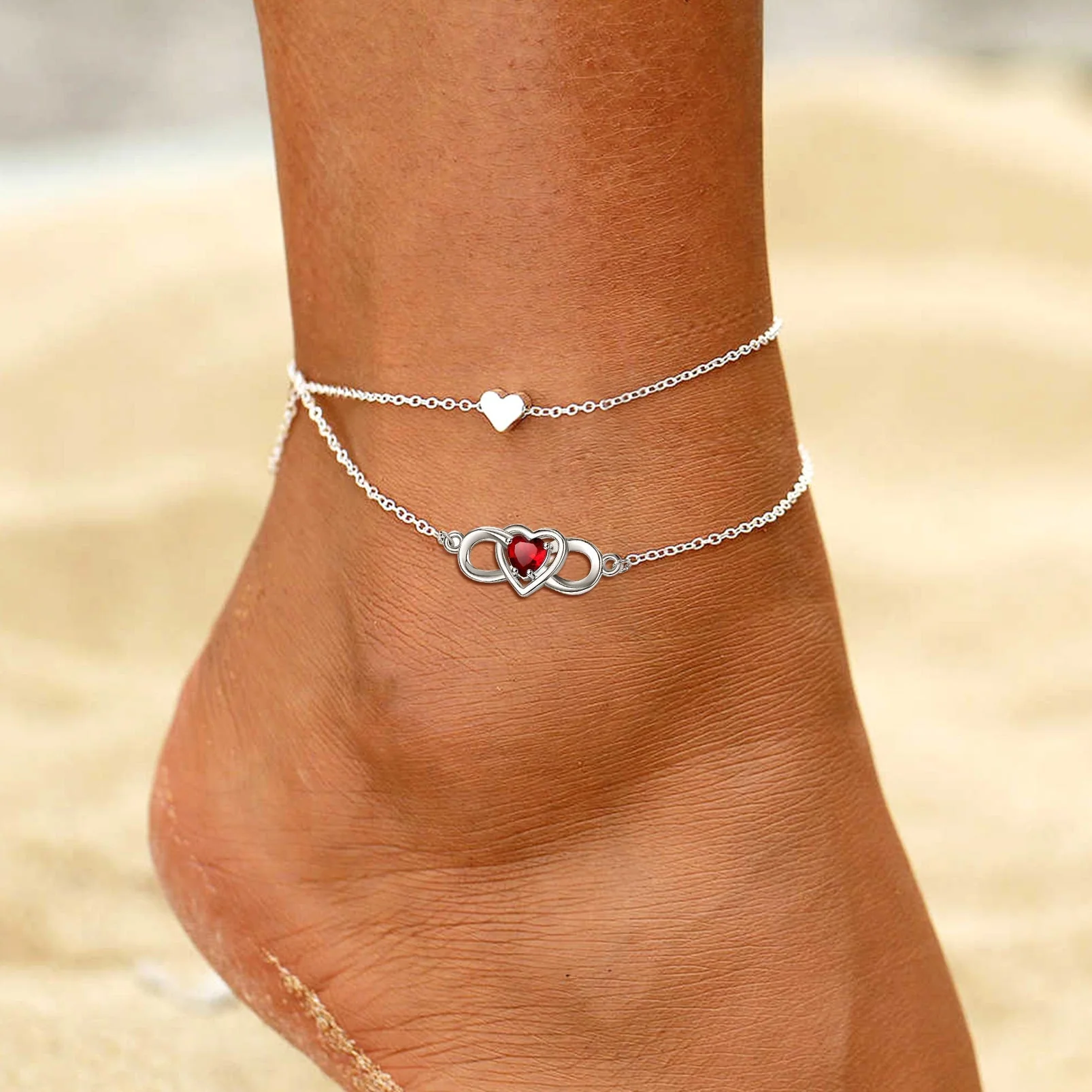 Infinity Heart Birthstone Anklet For Women - Image 4