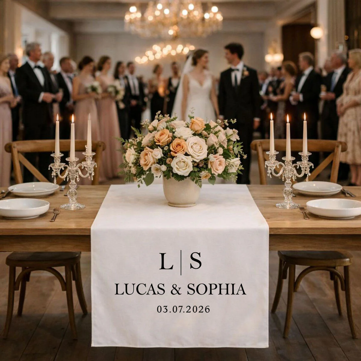 Initial Letter & Names - Personalized Wedding Table Runner, Sweetheart Table Sign, Engagement Party Decoration - Image 4