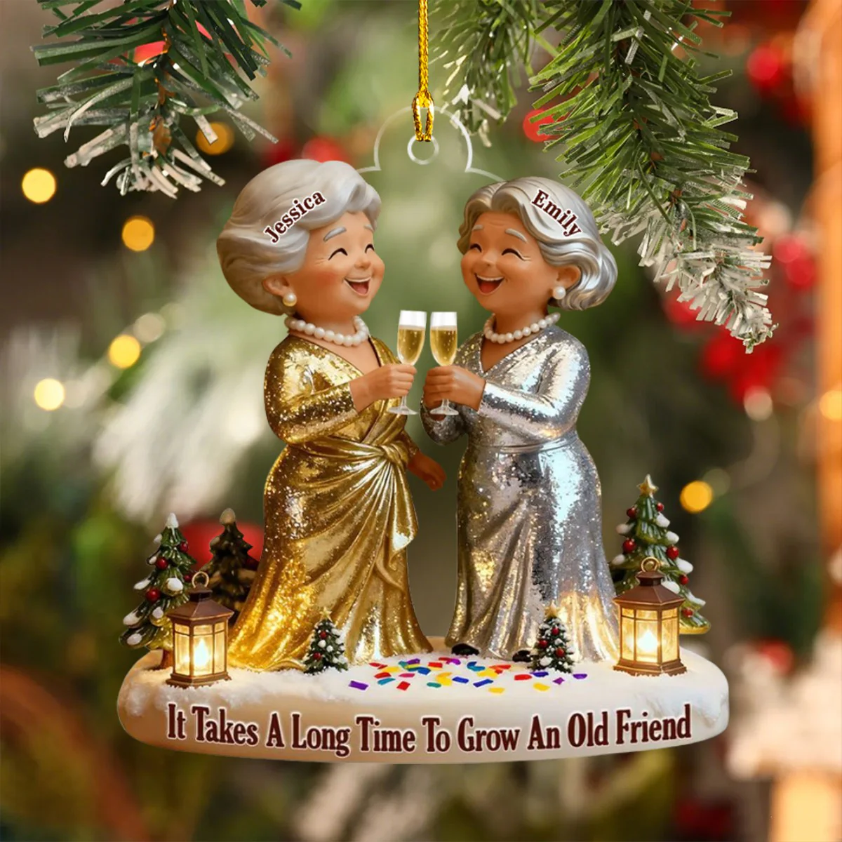 It Takes A Long Time To Grow Old Friends - Personalized Acrylic Ornament - Image 3