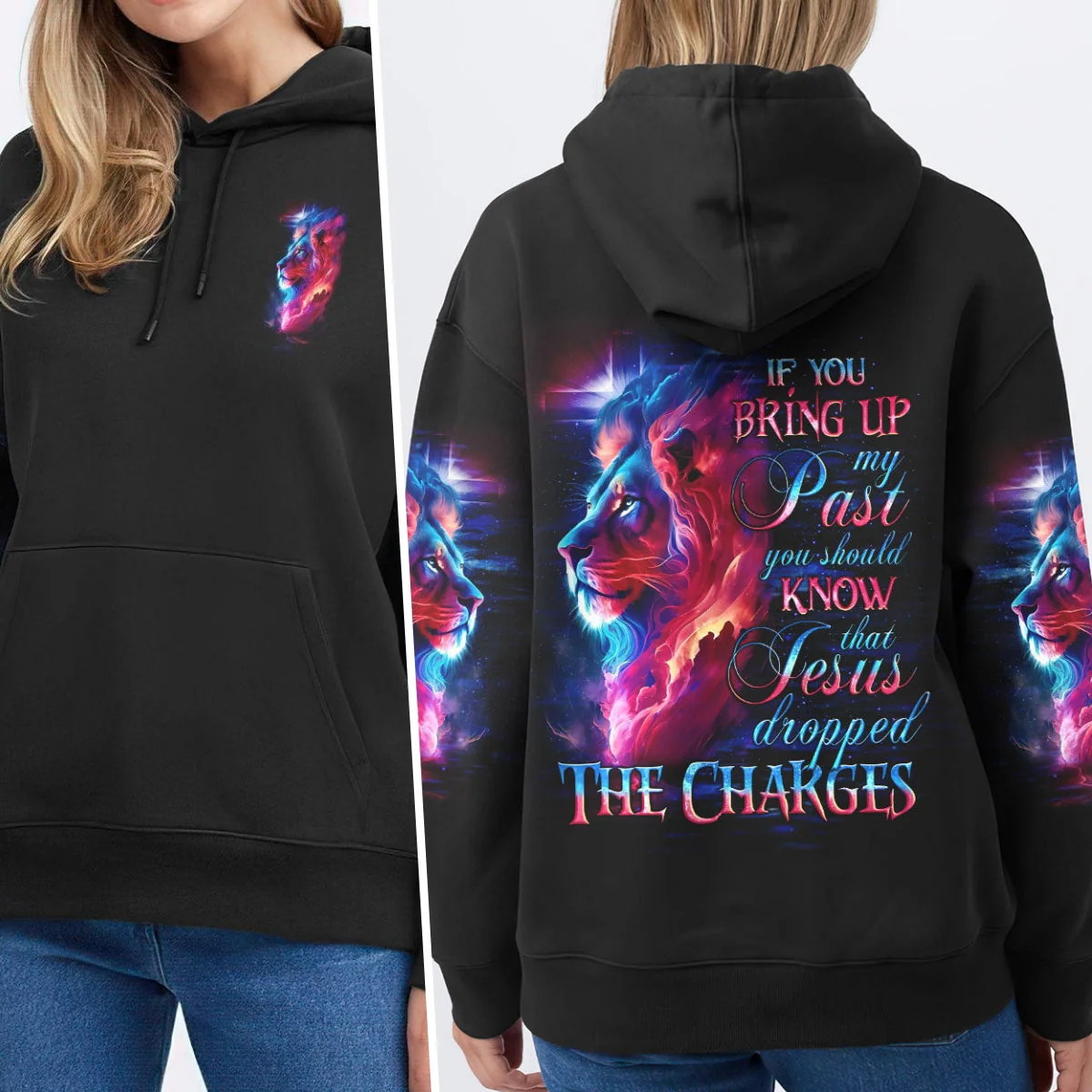 Jesus Dropped The Charges Lion Women's All Over Hoodie - Image 6