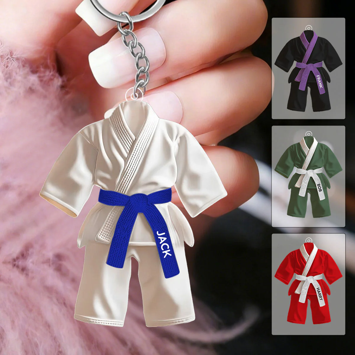 Jiu Jitsu Uniform Black Belt Custom Name Keychain - Gifts For Jiu Jitsu, Karate Lovers - Image 2