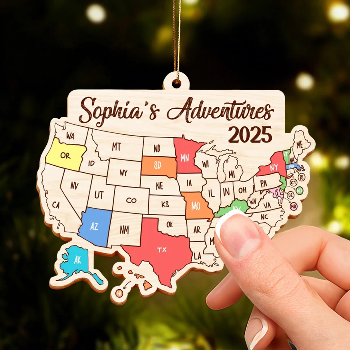 Journey Through The States - Personalized Custom Wooden Ornament - Image 3