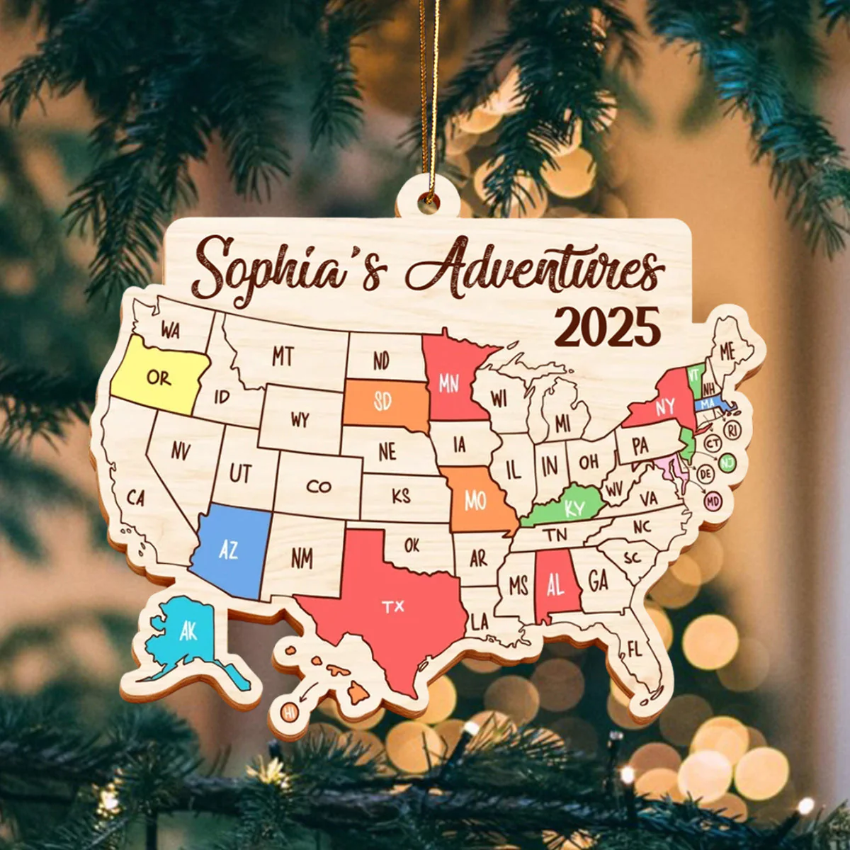 Journey Through The States - Personalized Custom Wooden Ornament - Image 5