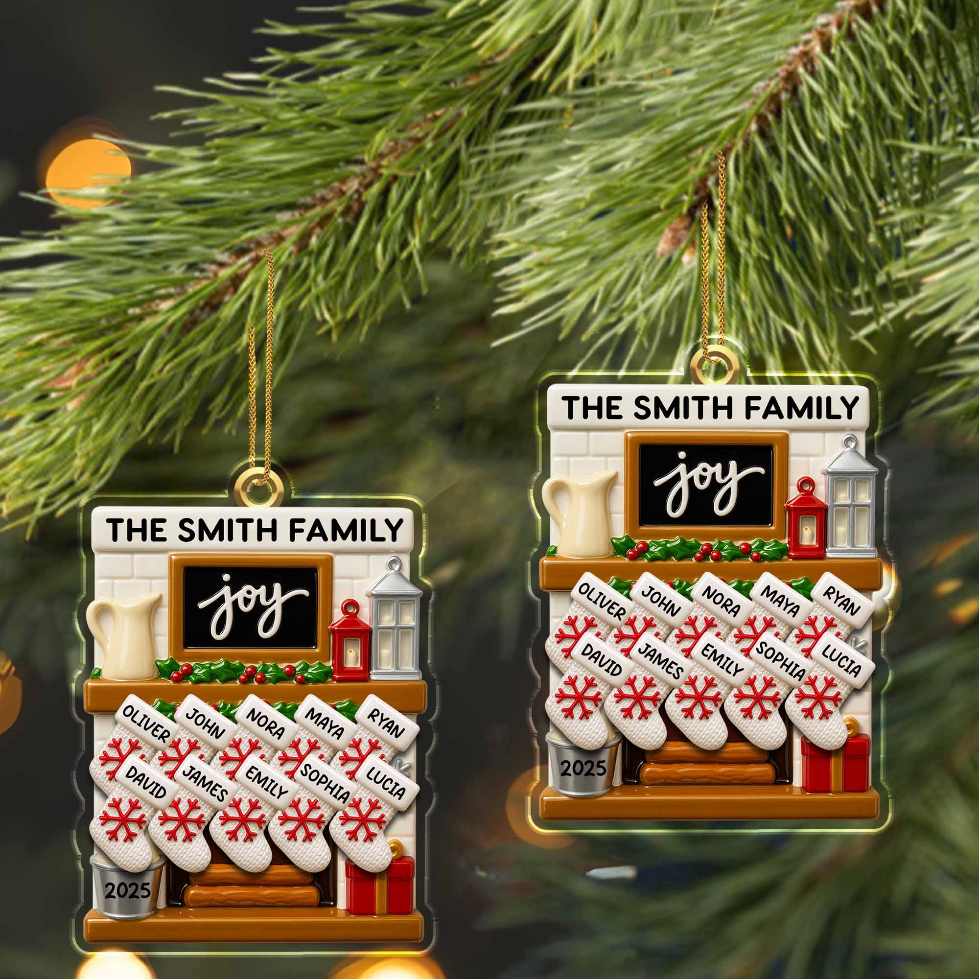 Joy to the World, Stockings By the Fireplace, Personalized Custom Acrylic Ornament - Image 5