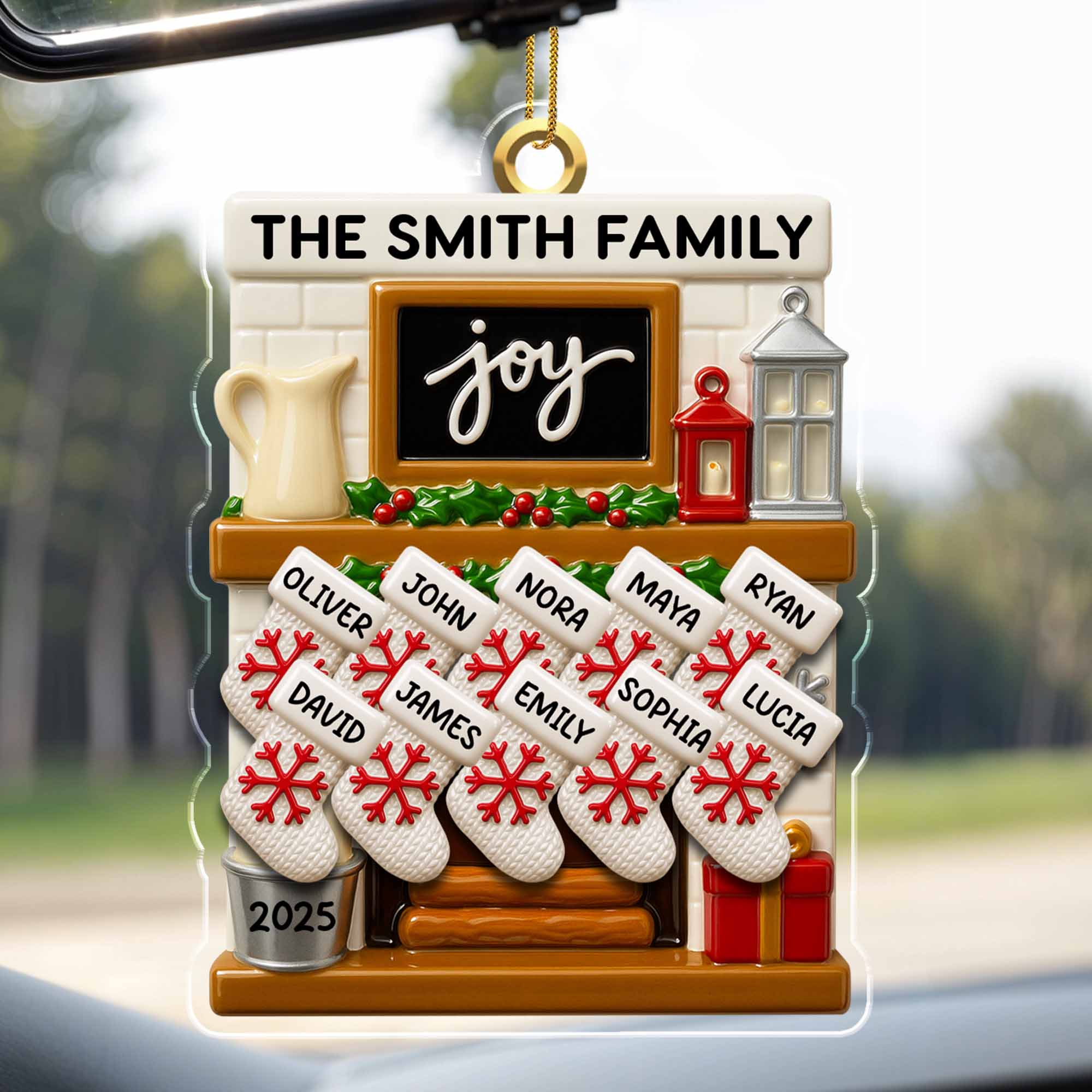 Joy to the World, Stockings By the Fireplace, Personalized Custom Acrylic Ornament - Image 6