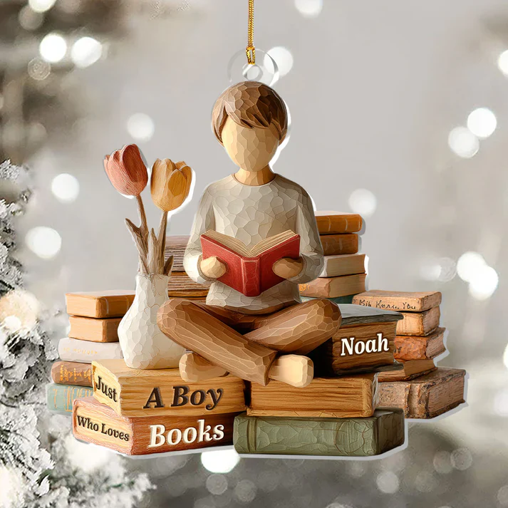 Just A Boy Girl Who Loves Books - Personalized 1-Layer Acrylic Ornament - Image 4