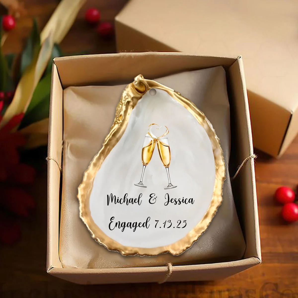 Just Engaged - Personalized Custom Oyster Shell Shape Acrylic Ornament - Image 3