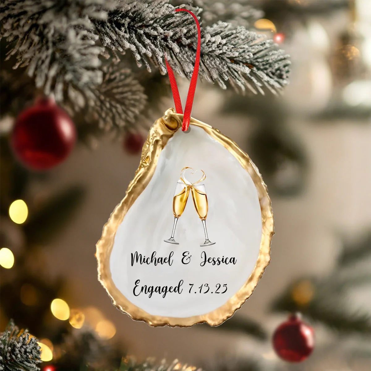 Just Engaged - Personalized Custom Oyster Shell Shape Acrylic Ornament - Image 4
