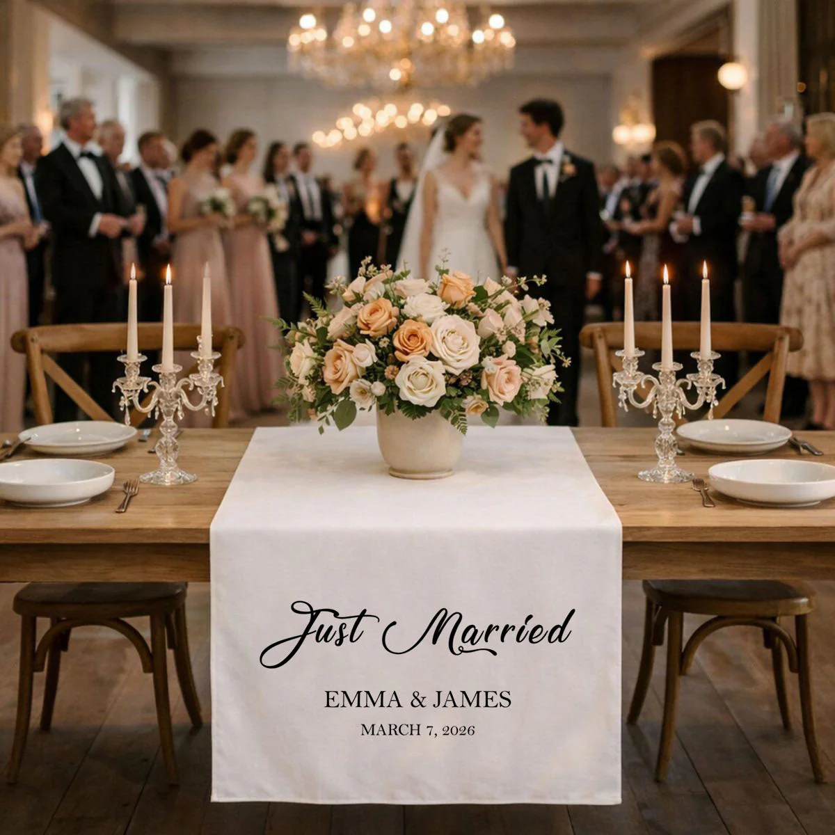 Just Married - Personalized Names Wedding Table Runner, Wedding Sign, Bridal Table Decoration - Image 3