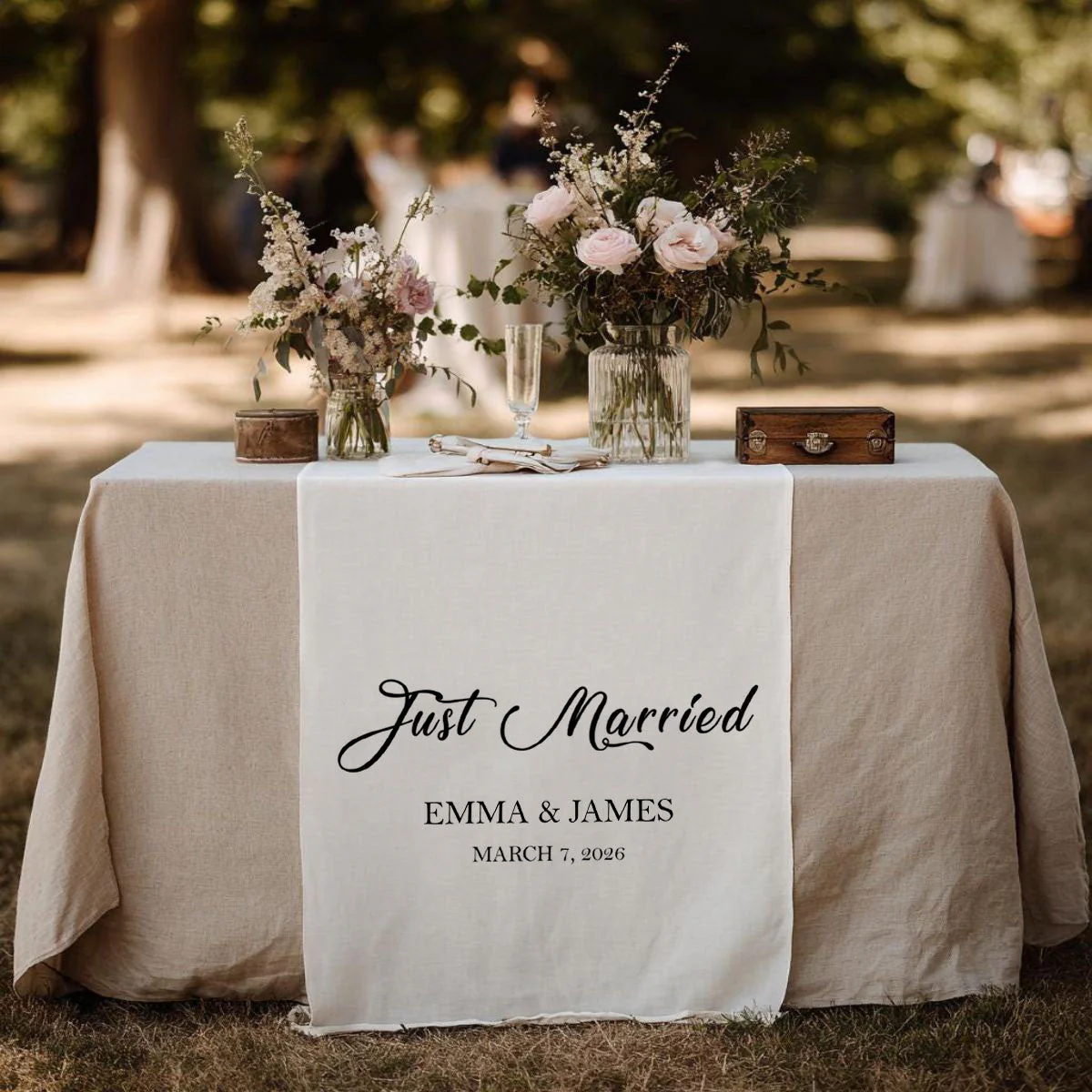Just Married - Personalized Names Wedding Table Runner, Wedding Sign, Bridal Table Decoration - Image 4