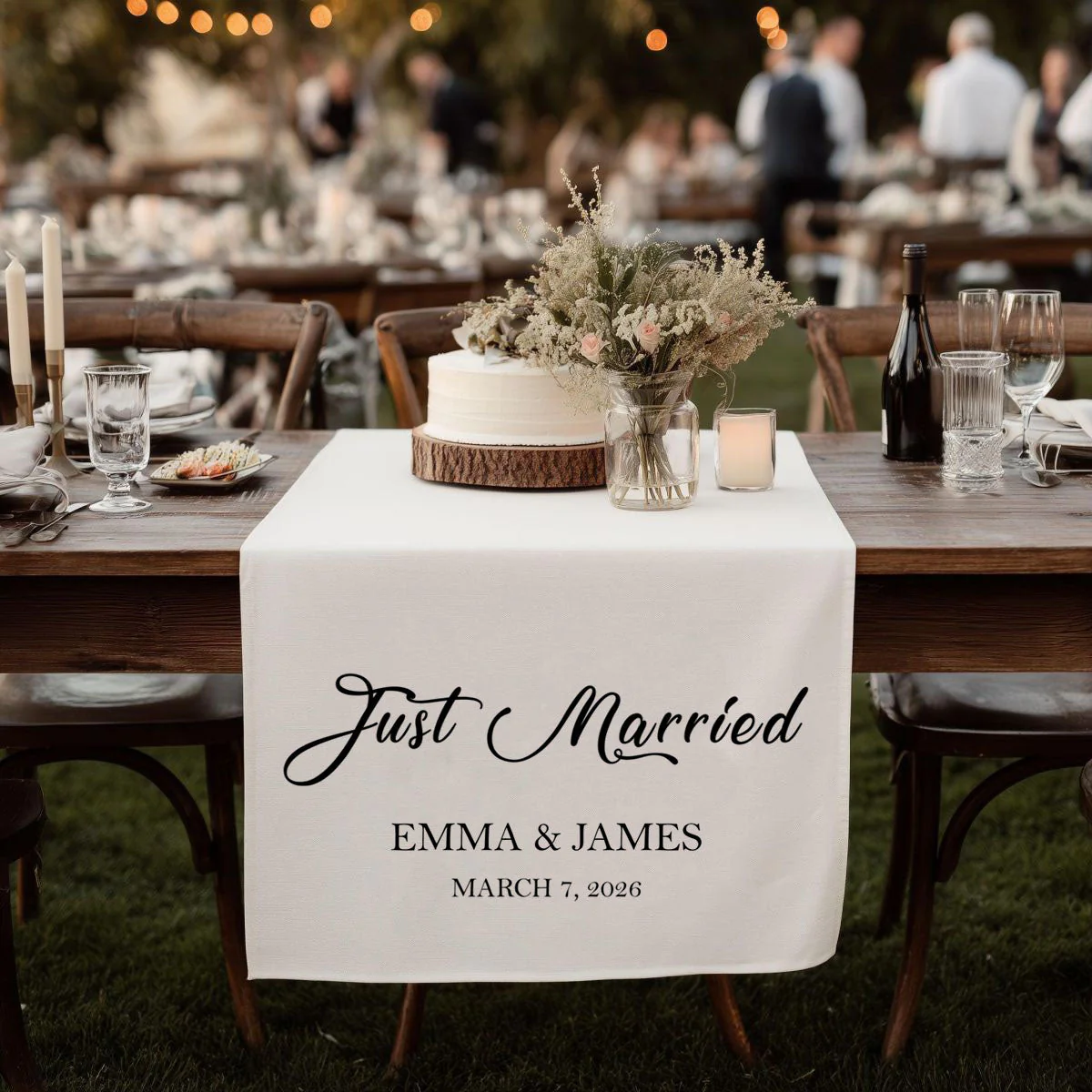 Just Married - Personalized Names Wedding Table Runner, Wedding Sign, Bridal Table Decoration - Image 5