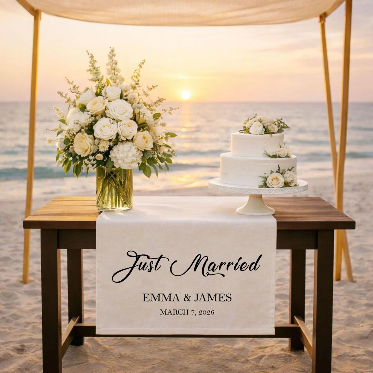 Just Married - Personalized Names Wedding Table Runner, Wedding Sign, Bridal Table Decoration - Image 7