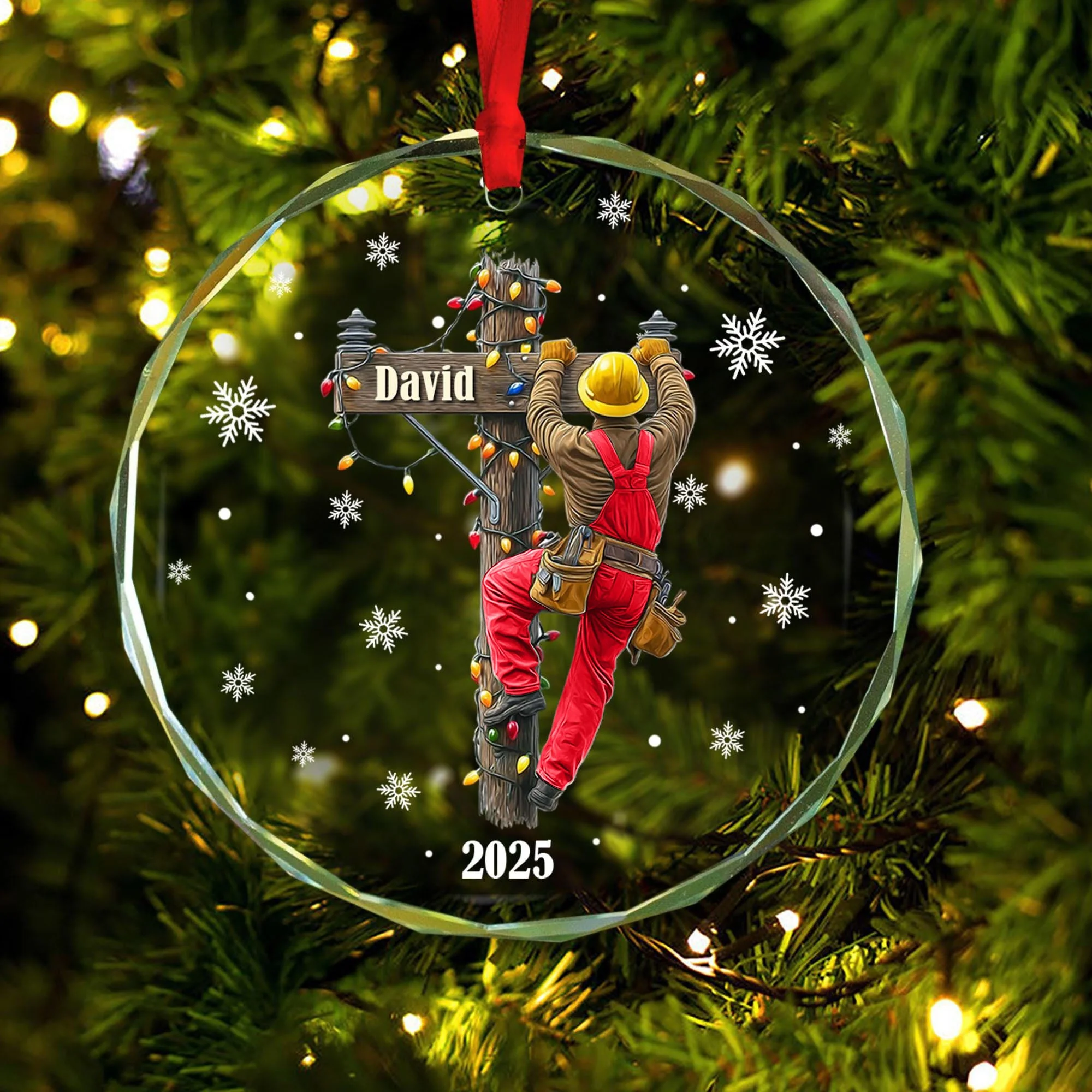 Keeping the Lights On - Lineman Outfit Personalized Christmas Ornament, Gift For Lineworker