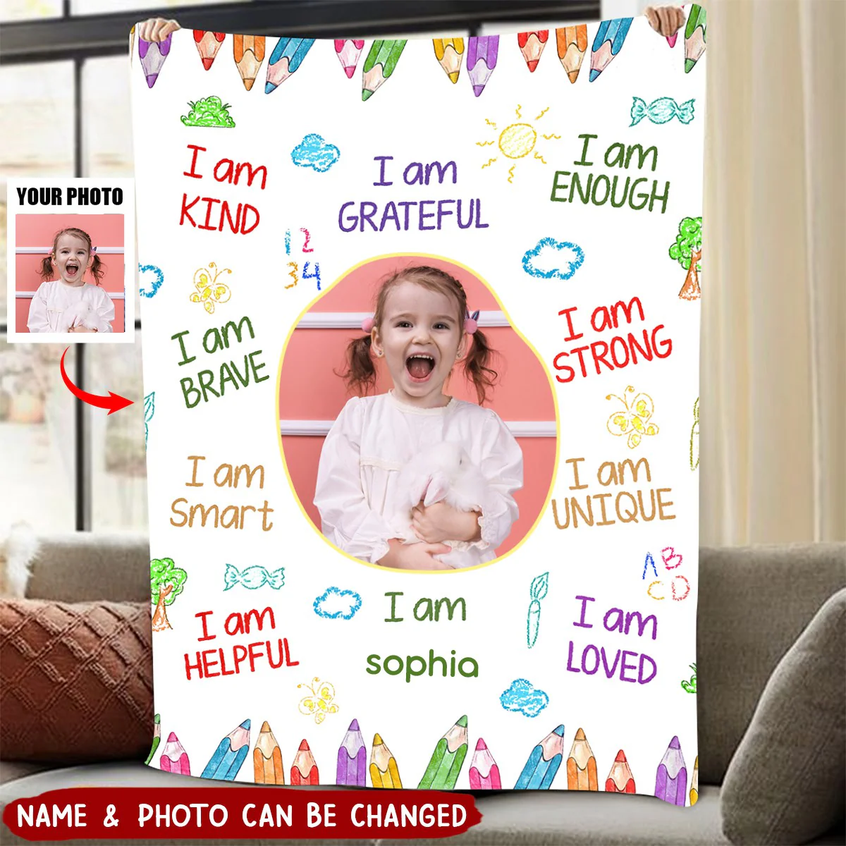 Personalized Kid Affirmations I Am Kind Smart Loved Blanket - Image 2