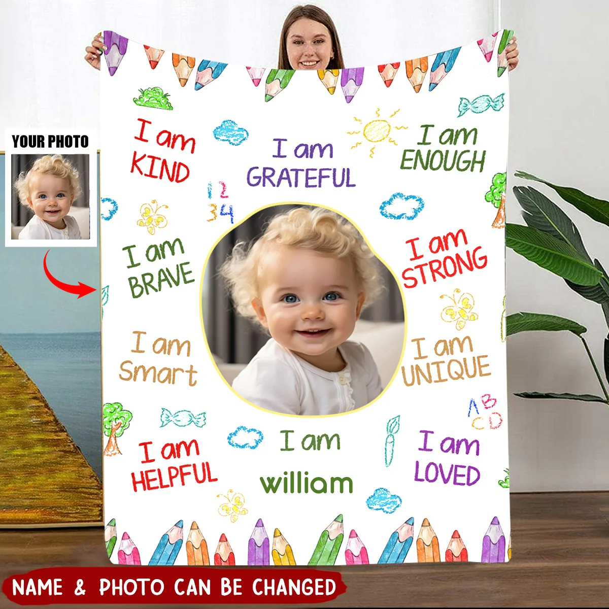 Personalized Kid Affirmations I Am Kind Smart Loved Blanket - Image 3