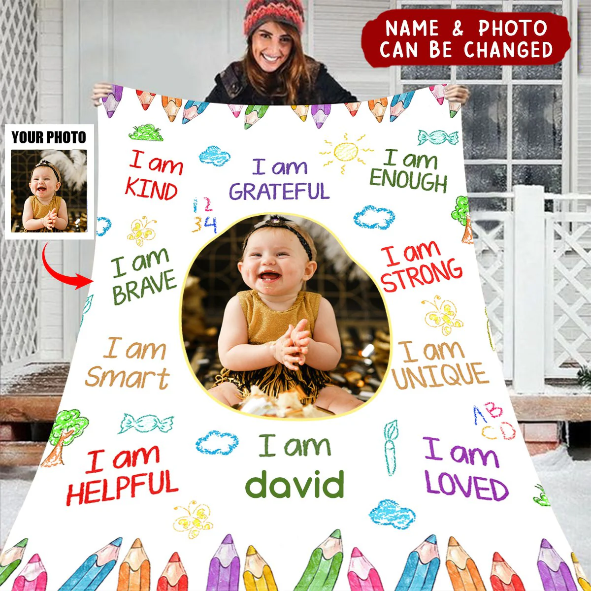Personalized Kid Affirmations I Am Kind Smart Loved Blanket - Image 4