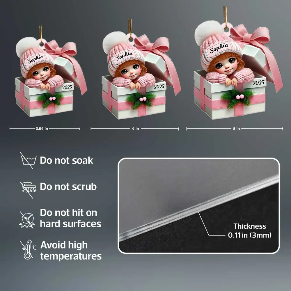 Kid Boy Girl Inside Gift Box Personalized Acrylic 2D Flat Ornament - Image 6