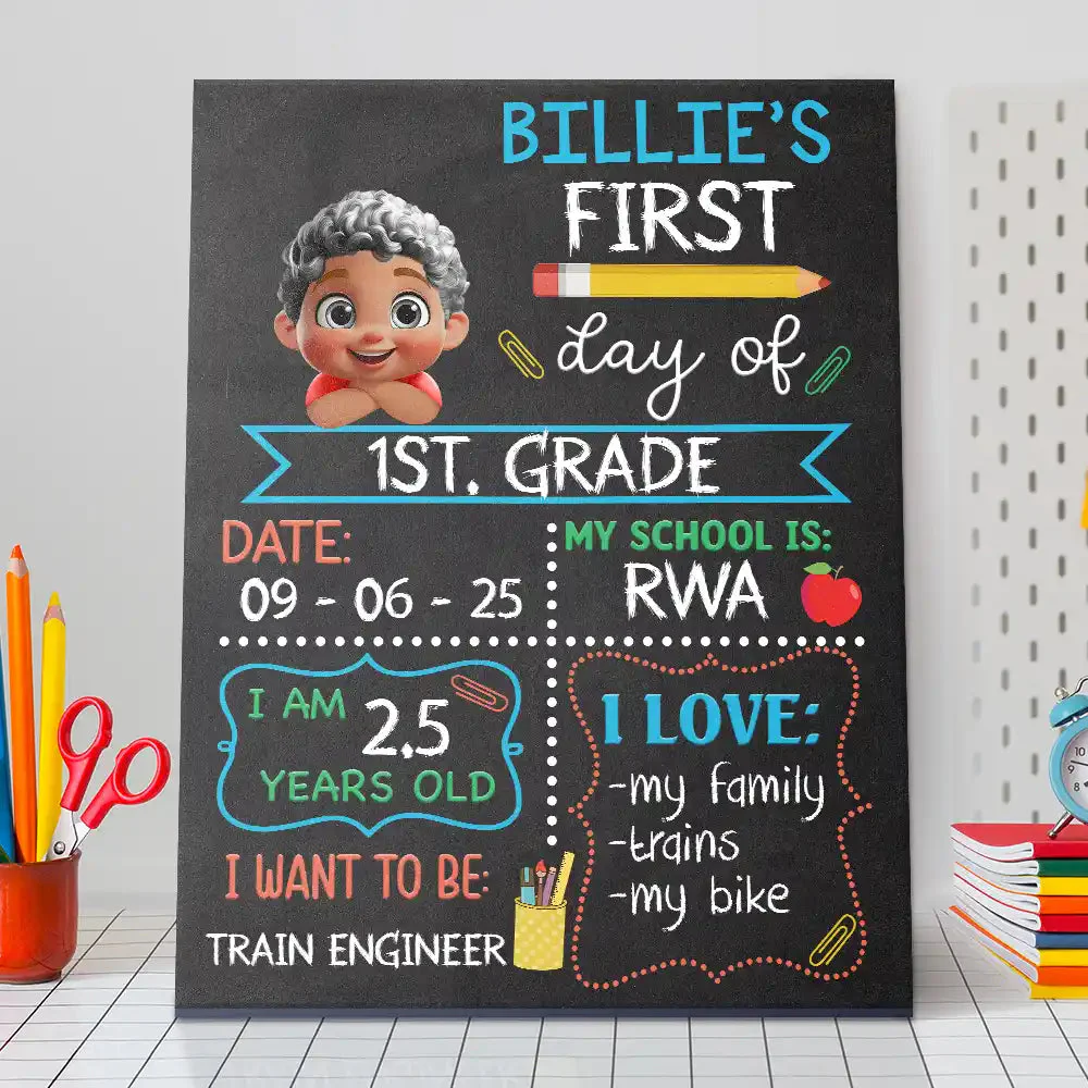Kid Resting On Arms First Day Of School - Personalized School Sign Gift For Kid, Baby - Image 5