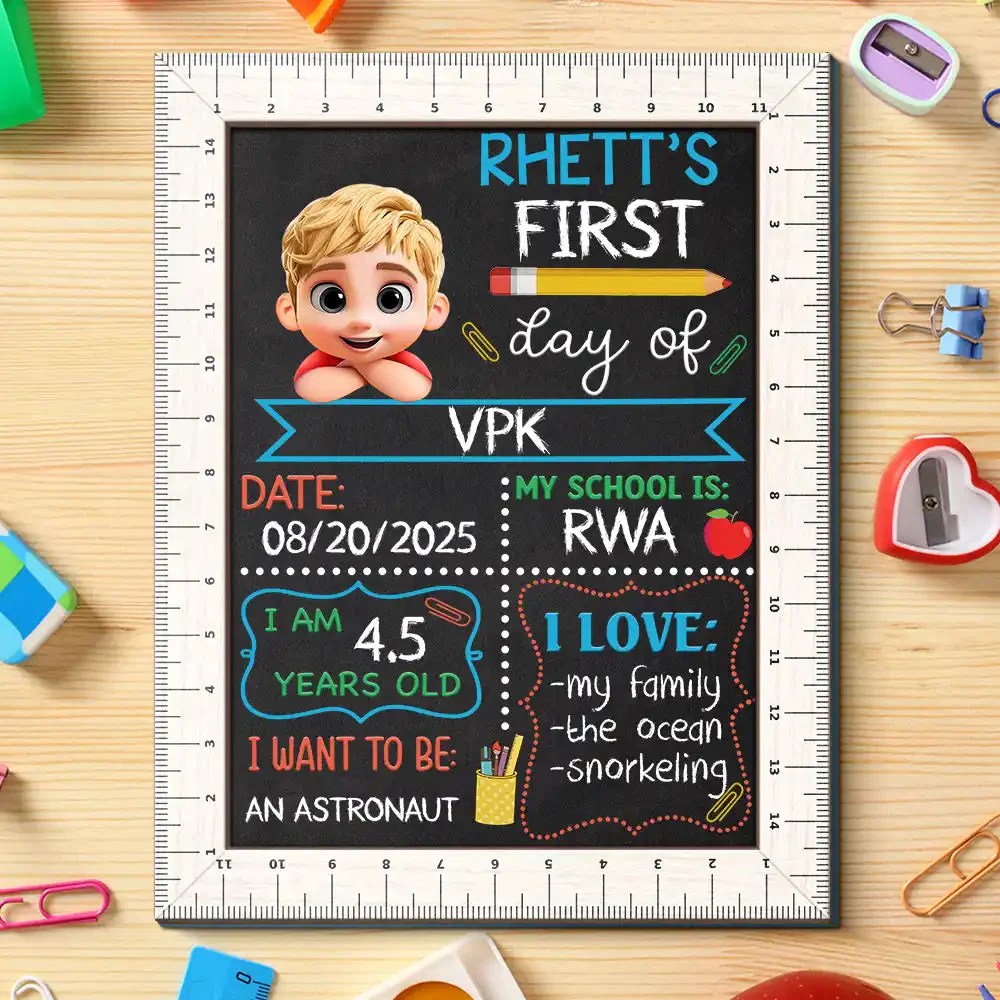 Kid Resting On Arms First Day Of School - Personalized School Sign Gift For Kid, Baby - Image 6