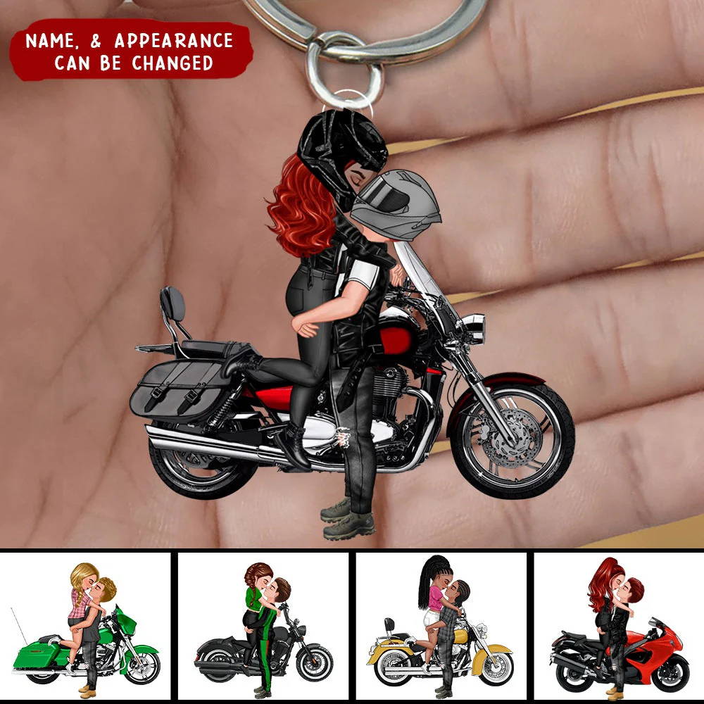 Kissing Doll Motorcycle Couple - Personalized Acrylic Keychain - Gifts For Boyfriend Girlfriend - Image 2