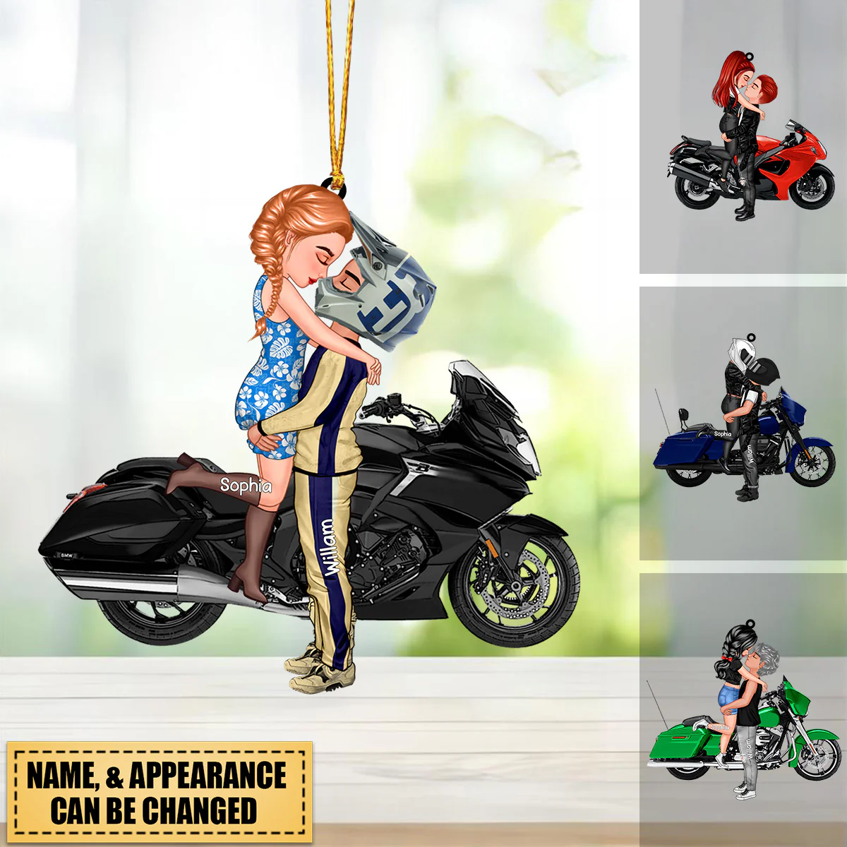 Kissing Doll Motorcycle Couple - Personalized Acrylic Ornament - Gifts For Boyfriend Girlfriend - Image 2