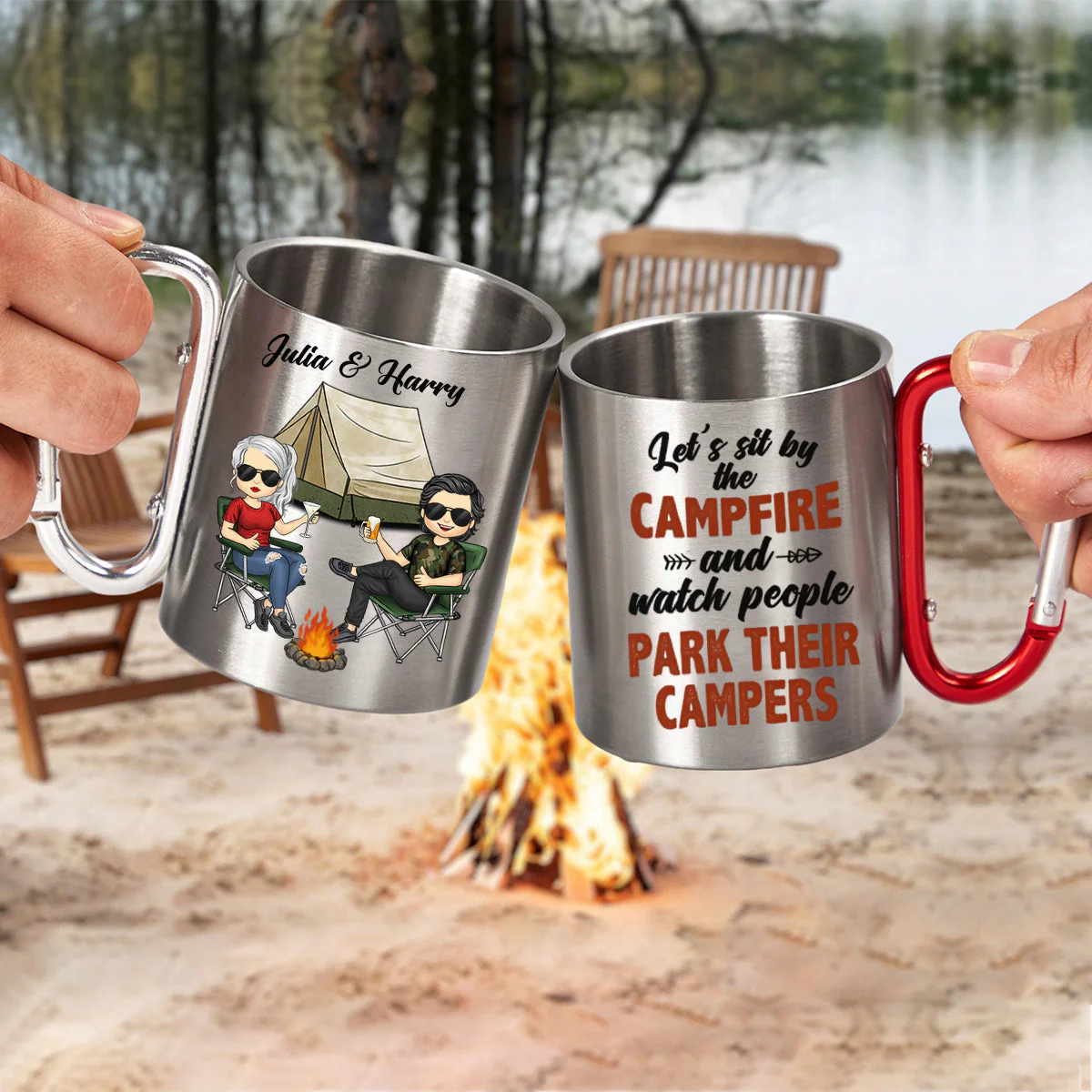 Let's Sit By The Campfire - Personalized Carabiner Camping Mug - Gift For Camping Lovers - Image 2