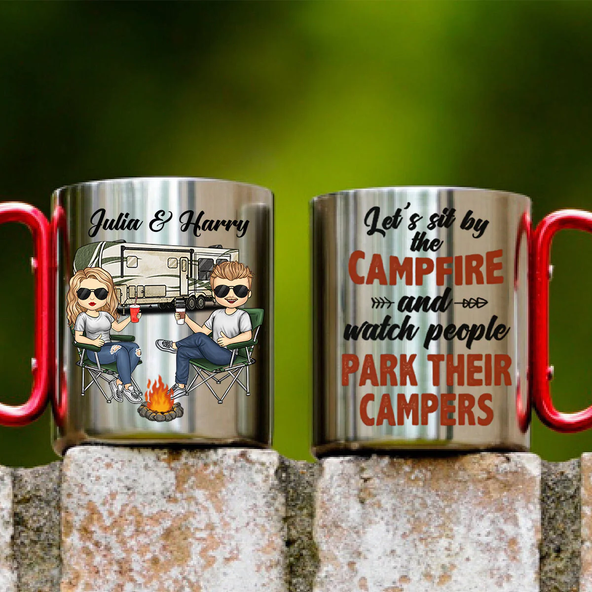 Let's Sit By The Campfire - Personalized Carabiner Camping Mug - Gift For Camping Lovers - Image 3