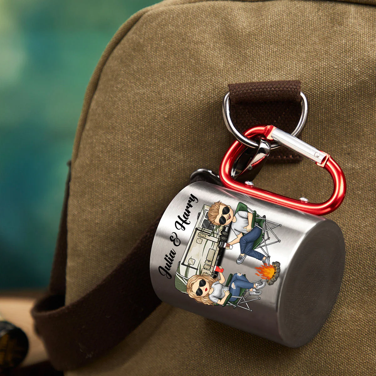 Let's Sit By The Campfire - Personalized Carabiner Camping Mug - Gift For Camping Lovers - Image 4