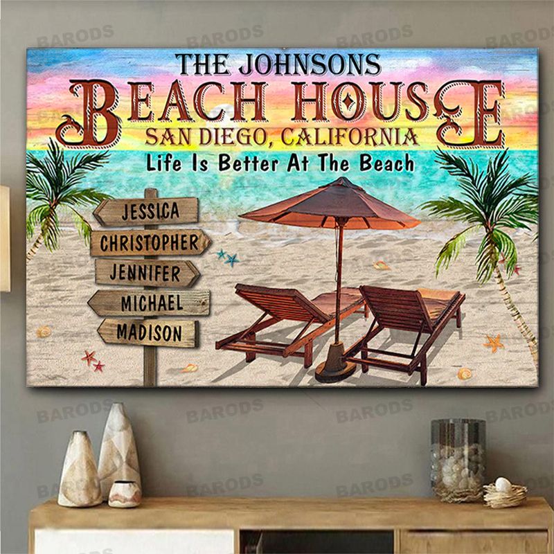 Life Is Better At The Beach Personalized Family Poster Canvas Print - Image 3