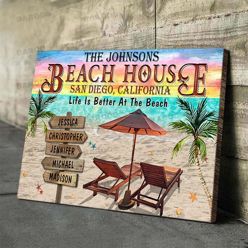 Life Is Better At The Beach Personalized Family Poster Canvas Print - Image 4
