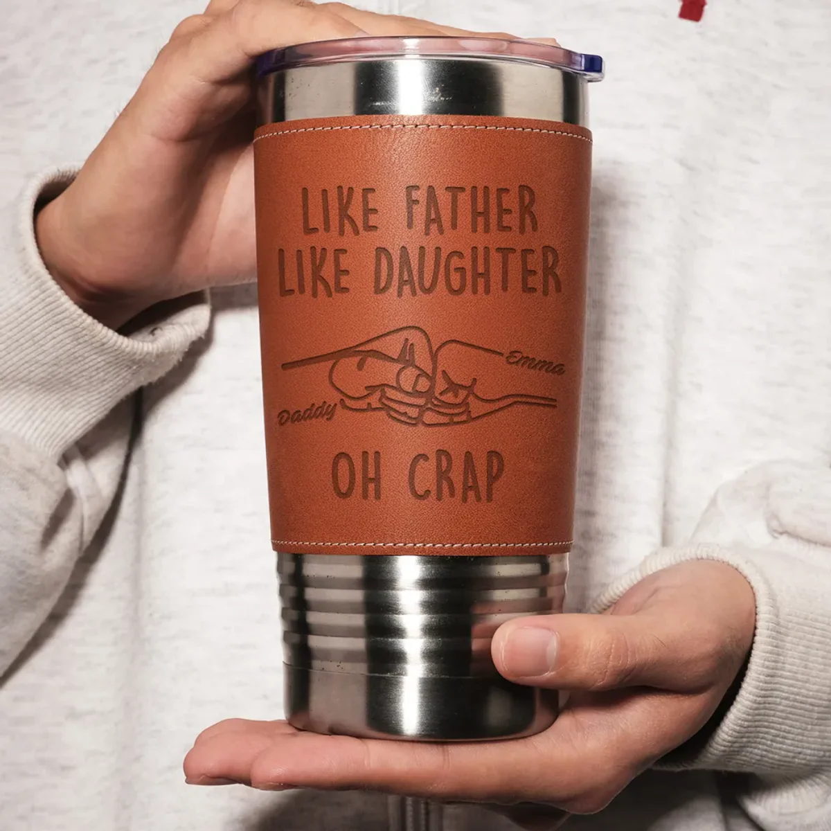 Like Father Like Daughter - Personalized Custom Engraved Leather Tumbler - Image 2