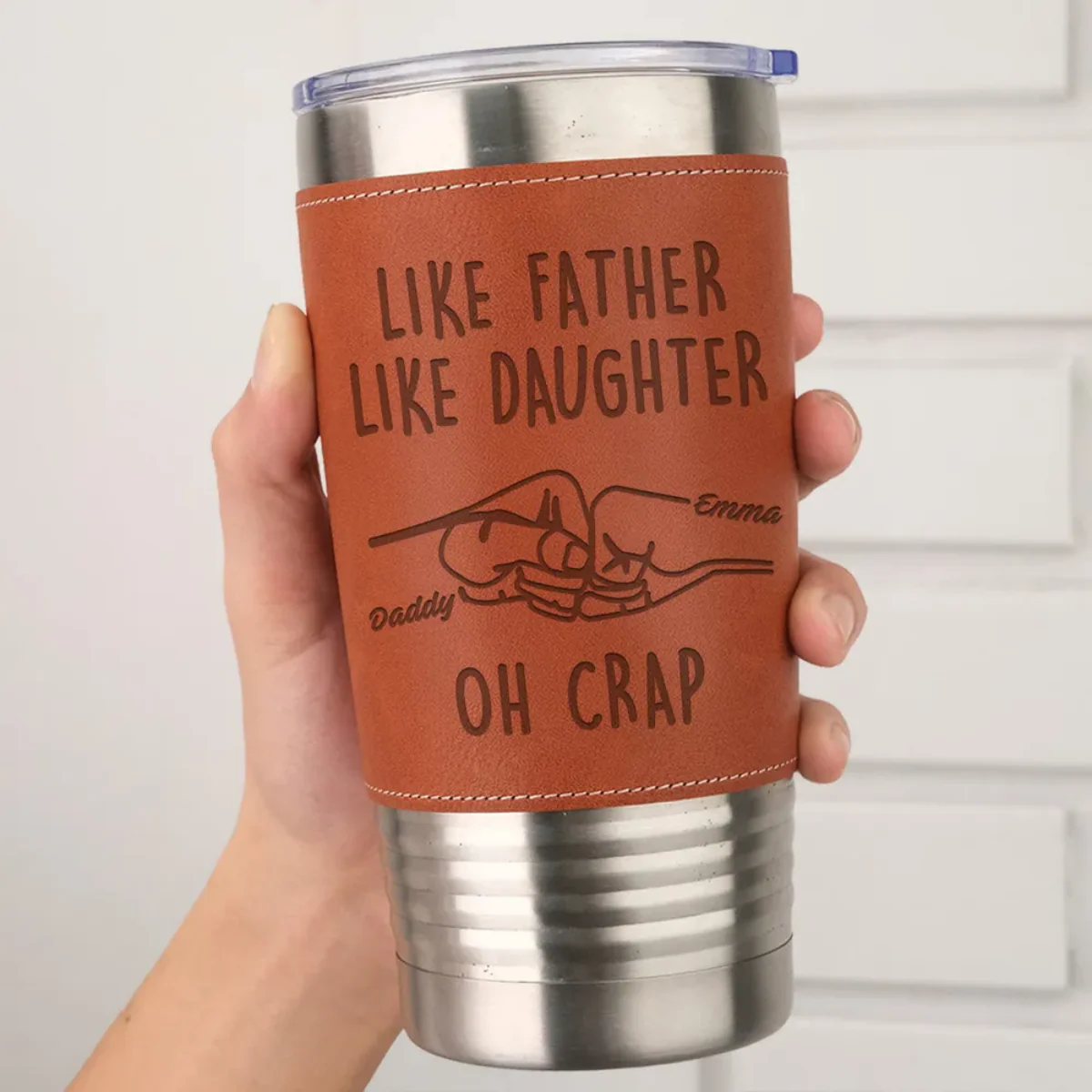 Like Father Like Daughter - Personalized Custom Engraved Leather Tumbler - Image 3