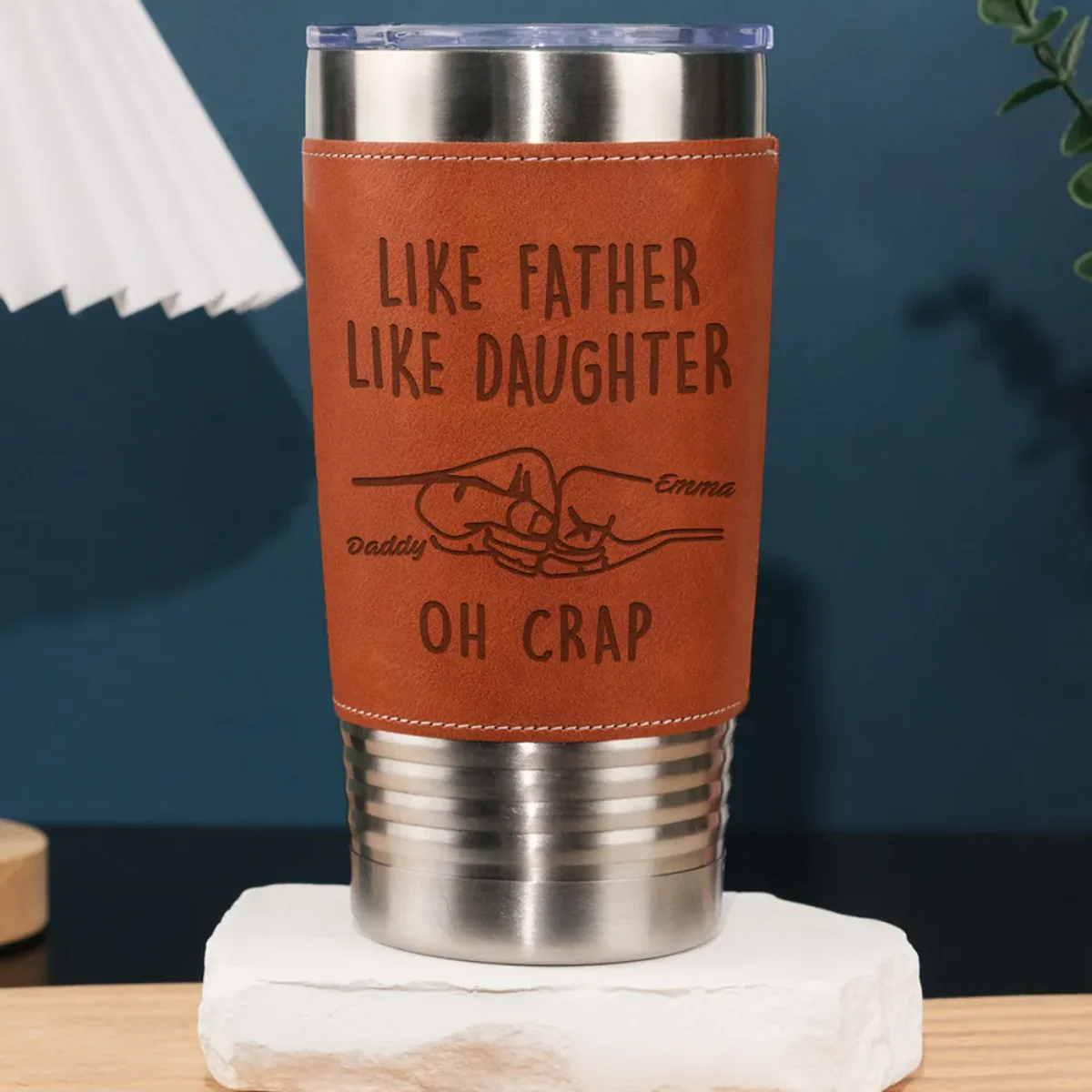 Like Father Like Daughter - Personalized Custom Engraved Leather Tumbler - Image 4