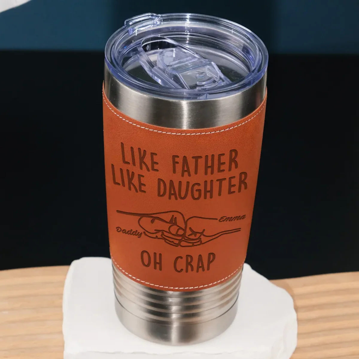 Like Father Like Daughter - Personalized Custom Engraved Leather Tumbler - Image 6