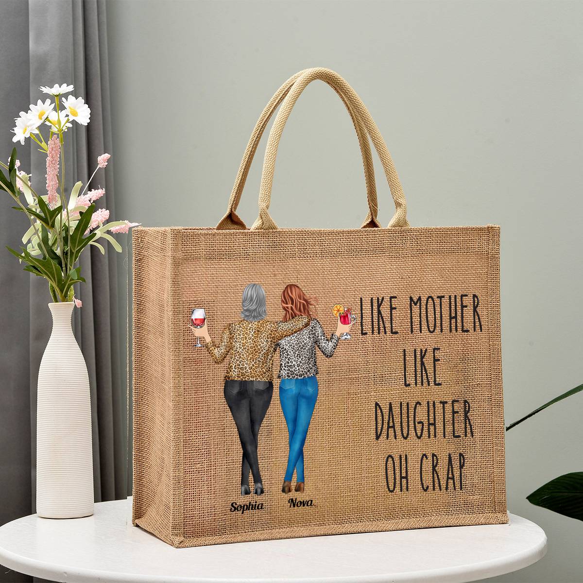 Like Mother Like Daughter - Personalized Jute Tote Bag - Image 2